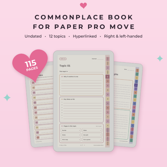 Commonplace Book for reMarkable Paper Pro Move | Digital Notebook, Quote Journal & Idea Journal, Hyperlinked
