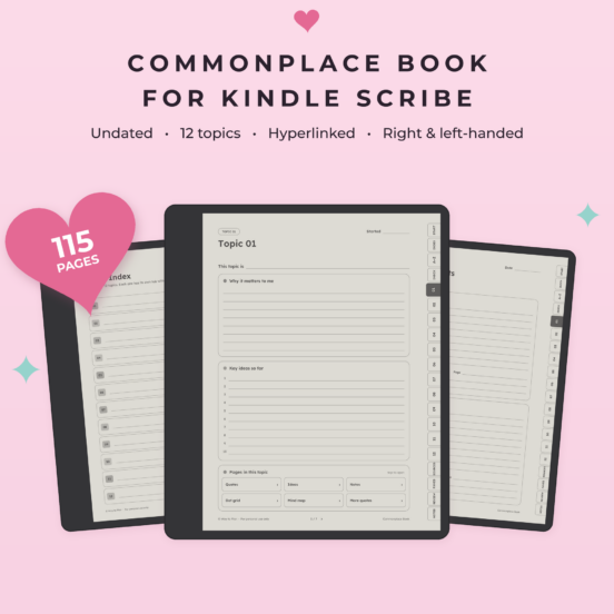 Commonplace Book for Kindle Scribe | Digital Notebook, Quote Journal & Idea Journal, Hyperlinked