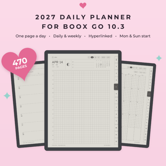 2027 Daily Planner for Boox Go 10.3 | One Page a Day Planner, Minimalist, Hyperlinked