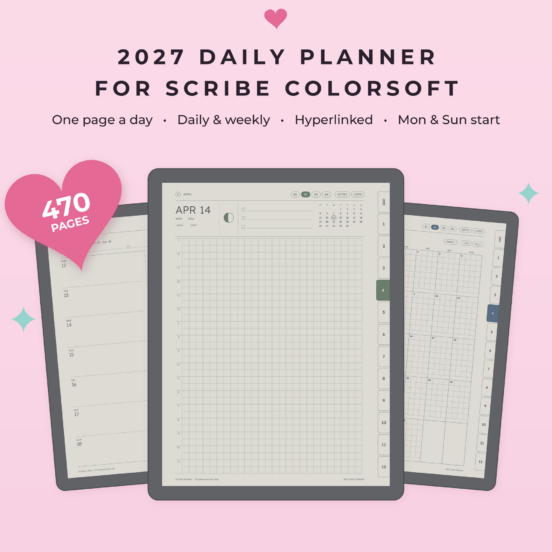 2027 Daily Planner for Kindle Scribe Colorsoft | One Page a Day Planner, Minimalist, Hyperlinked