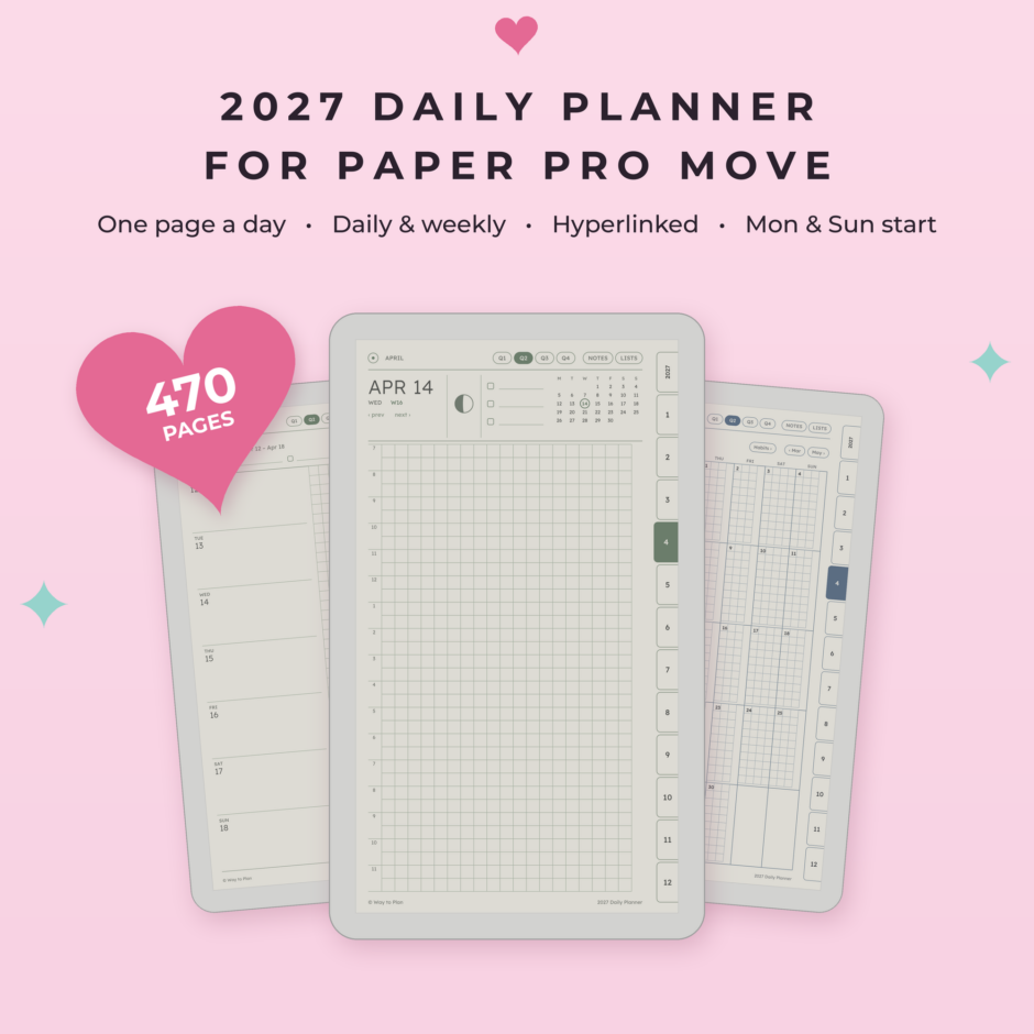2027 Daily Planner for reMarkable Paper Pro Move
