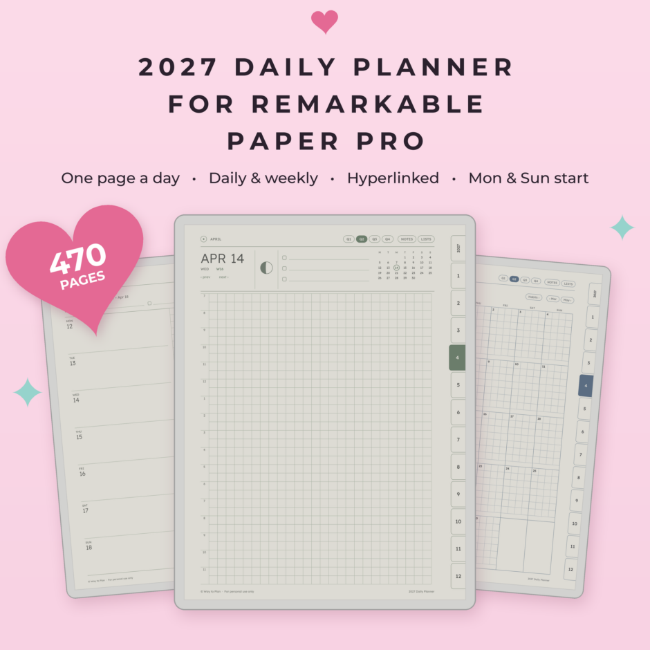 2027 Daily Planner for reMarkable Paper Pro