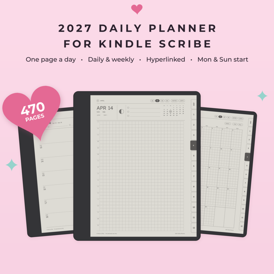 2027 Daily Planner for Kindle Scribe