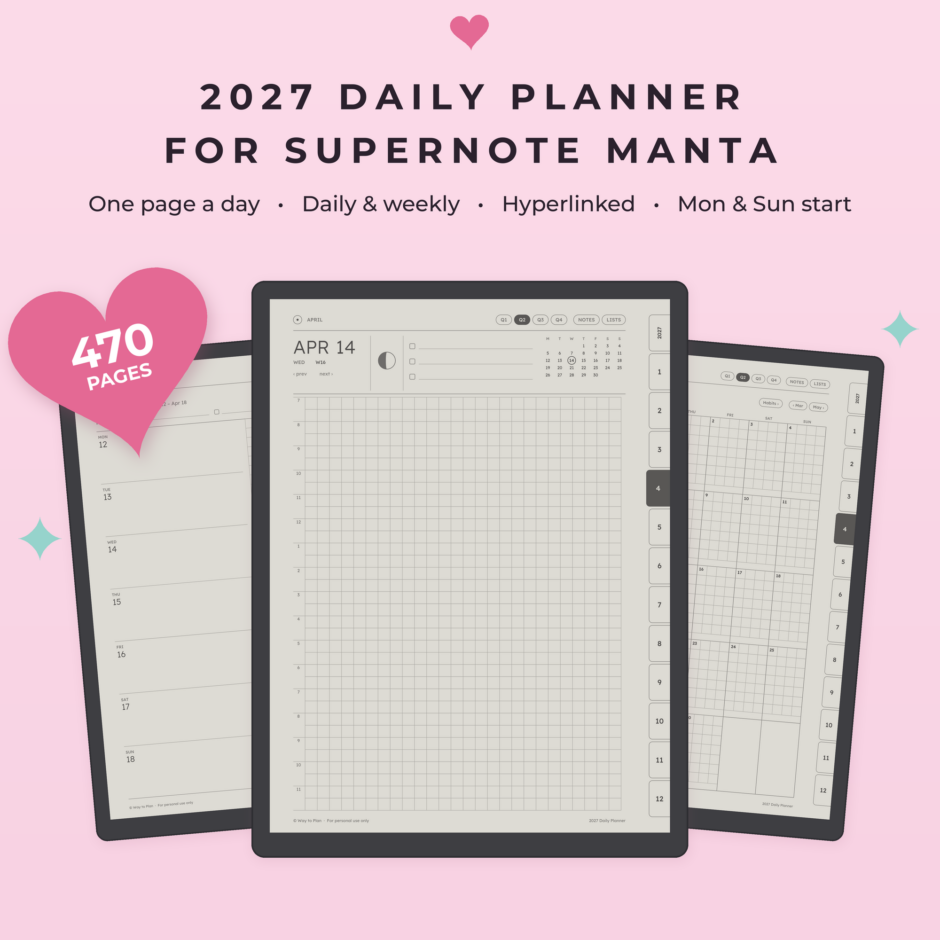 2027 Daily Planner for Supernote Manta