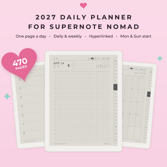 2027 Daily Planner for Supernote Nomad | One Page a Day Planner, Minimalist, Hyperlinked