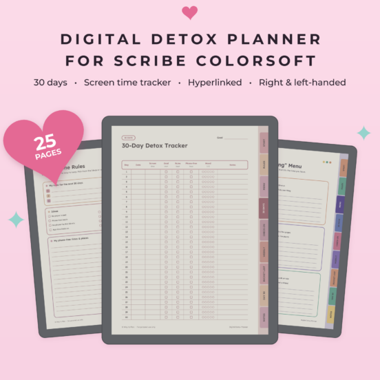 Digital Detox Planner for Kindle Scribe Colorsoft | 30 Day Habit Tracker & Screen Time Tracker, Hyperlinked
