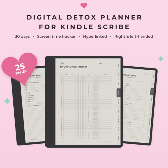 Digital Detox Planner for Kindle Scribe | 30 Day Habit Tracker & Screen Time Tracker, Hyperlinked