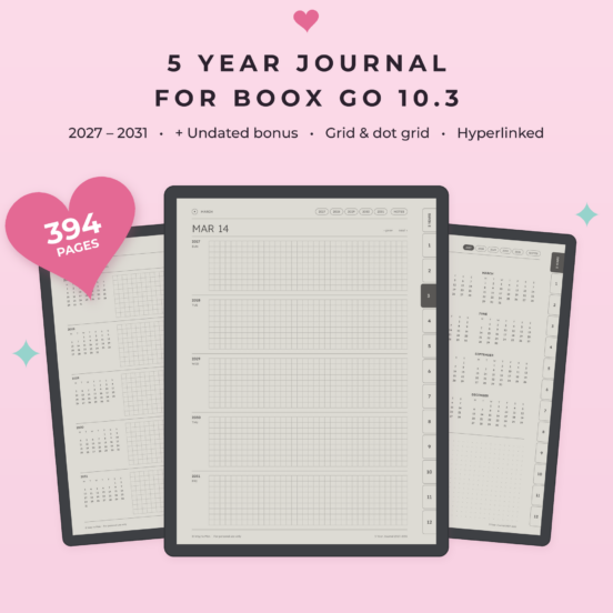 5 Year Journal 2027-2031 for Boox Go 10.3 | One Line a Day Journal, Daily Journal, Undated Bonus, Hyperlinked