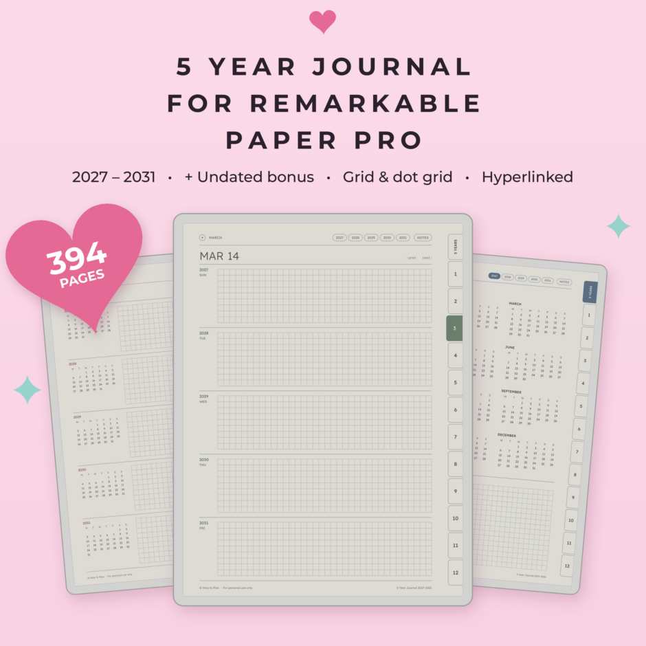 5 Year Journal 2027-2031 for reMarkable Paper Pro