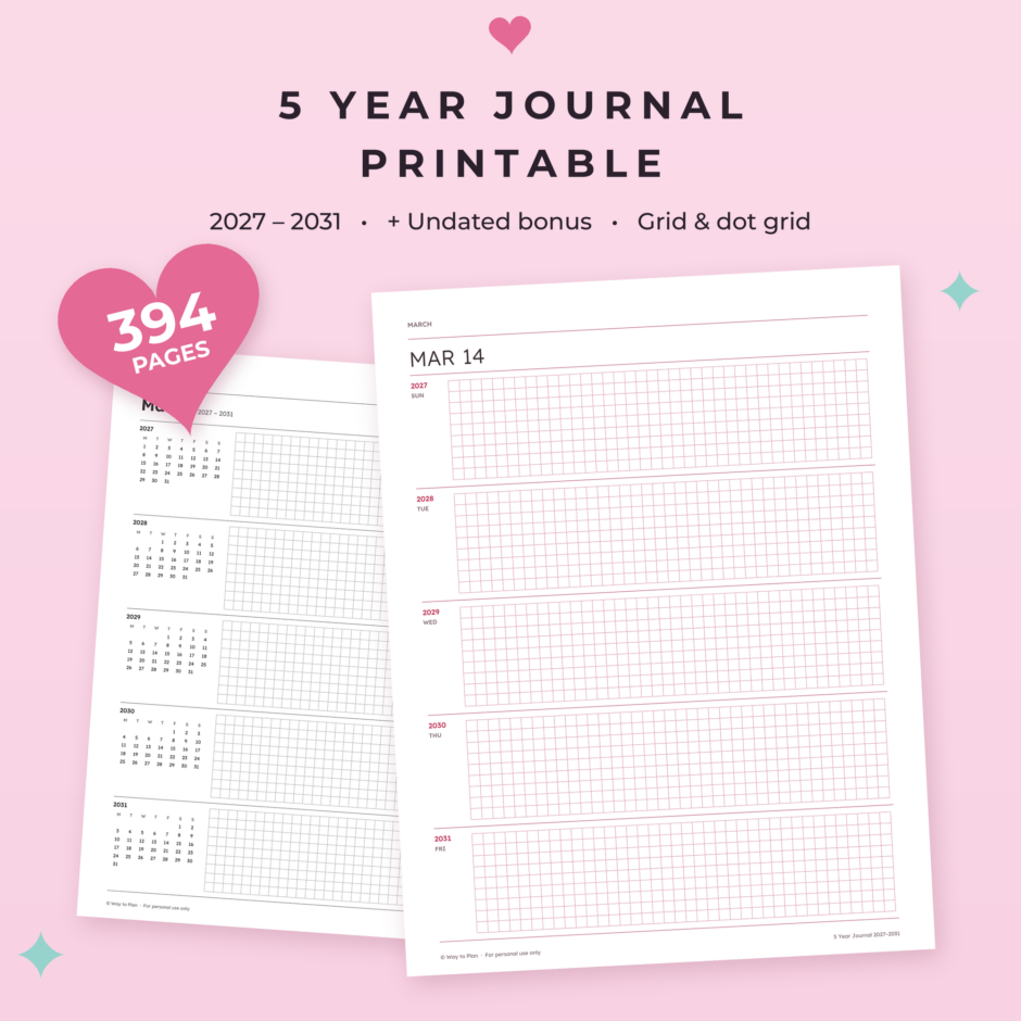 5 Year Journal Printable 2027-2031