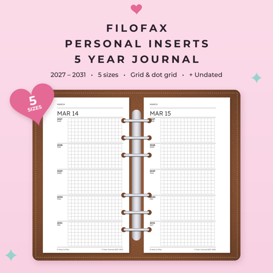5 Year Journal Ring Planner Inserts 2027-2031