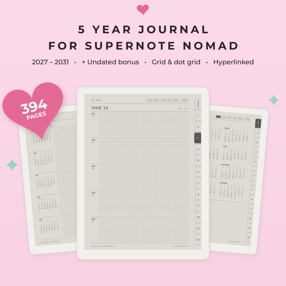 5 Year Journal 2027-2031 for Supernote Nomad