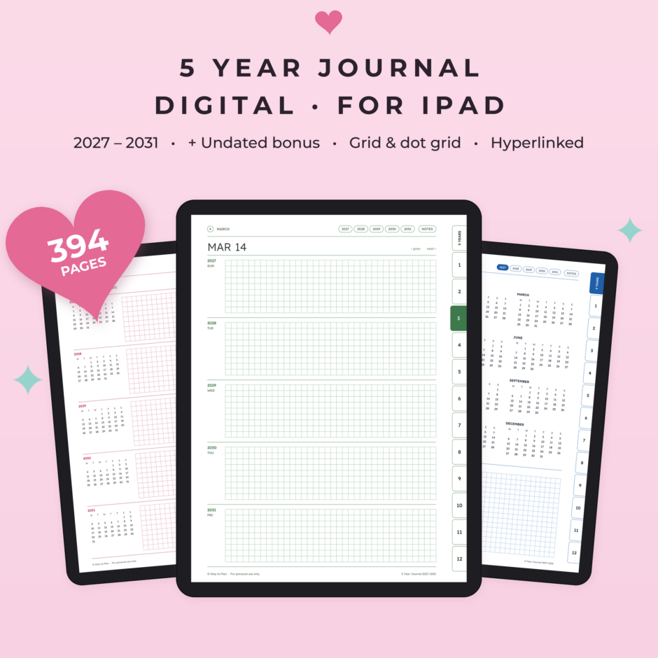 Digital 5 Year Journal 2027-2031 for iPad