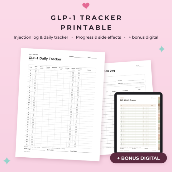 GLP-1 Tracker Printable | GLP1 Injection Log, Weekly Shot Tracker, Daily Protein & Water Tracker, Side Effects Log, Weight Loss Journal