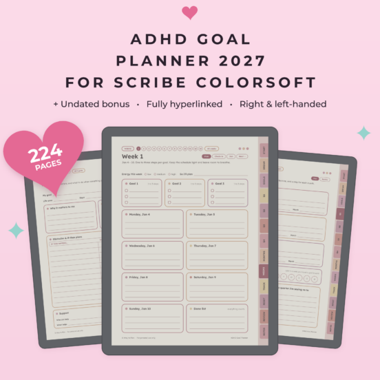 ADHD Goal Planner 2027 for Kindle Scribe Colorsoft | Hyperlinked Goal Setting Planner with 90 Day Plans + Undated Bonus