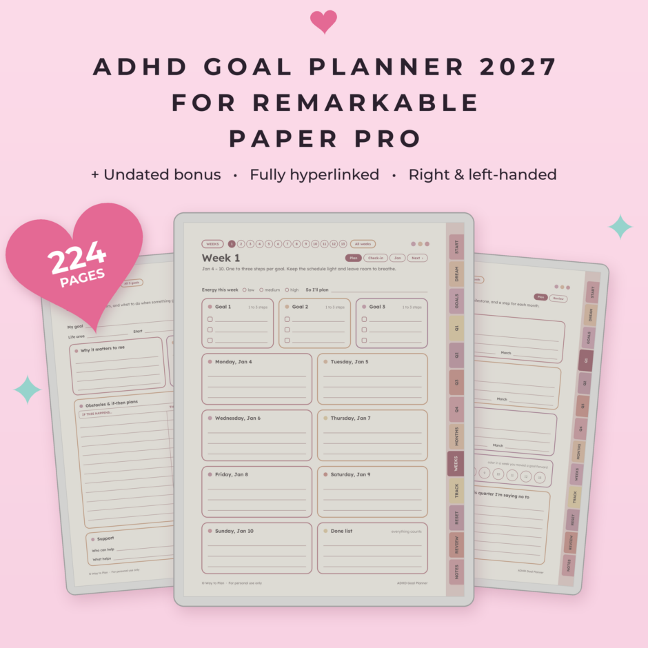 ADHD Goal Planner 2027 for reMarkable Paper Pro