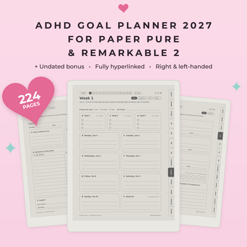 ADHD Goal Planner 2027 for reMarkable Paper Pure & reMarkable 2
