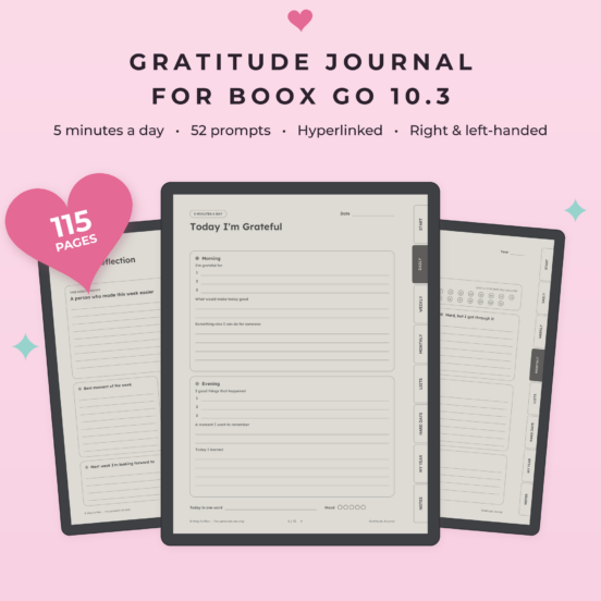 Gratitude Journal for Boox Go 10.3 | 5 Minute Journal, Guided Journal with 52 Prompts, Hyperlinked
