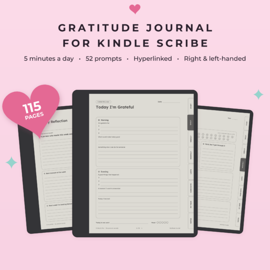 Gratitude Journal for Kindle Scribe | 5 Minute Journal, Guided Journal with 52 Prompts, Hyperlinked