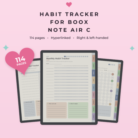 Habit Tracker for Boox Note Air C | Hyperlinked Color E-Ink Habit Tracker, 3 Themes