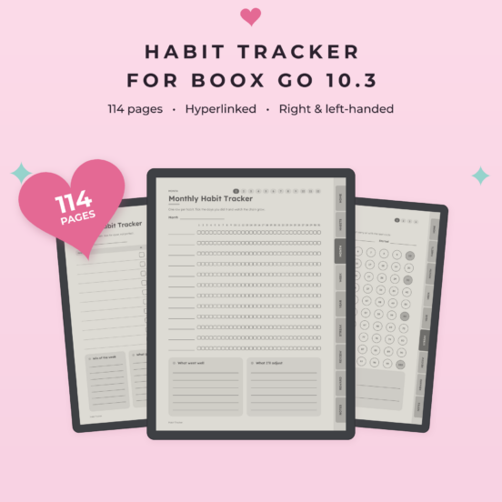 Habit Tracker for Boox Go 10.3 | Hyperlinked E-Ink Habit Tracker, Left & Right Handed