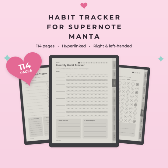 Habit Tracker for Supernote Manta | Hyperlinked E-Ink Habit Tracker, Left & Right Handed