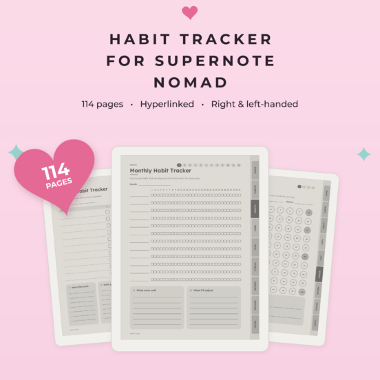 Habit Tracker for Supernote Nomad | Hyperlinked E-Ink Habit Tracker, Left & Right Handed