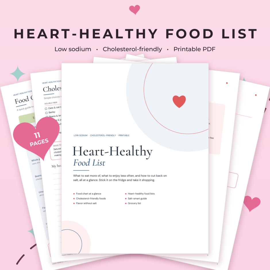 Heart-Healthy Food List Printable | Low Sodium & Cholesterol-Friendly Food Chart + Grocery List