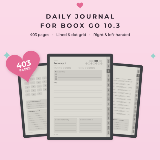Daily Journal for Boox Go 10.3 | Hyperlinked E-Ink Journal, 366 Daily Pages, Lined & Dot Grid