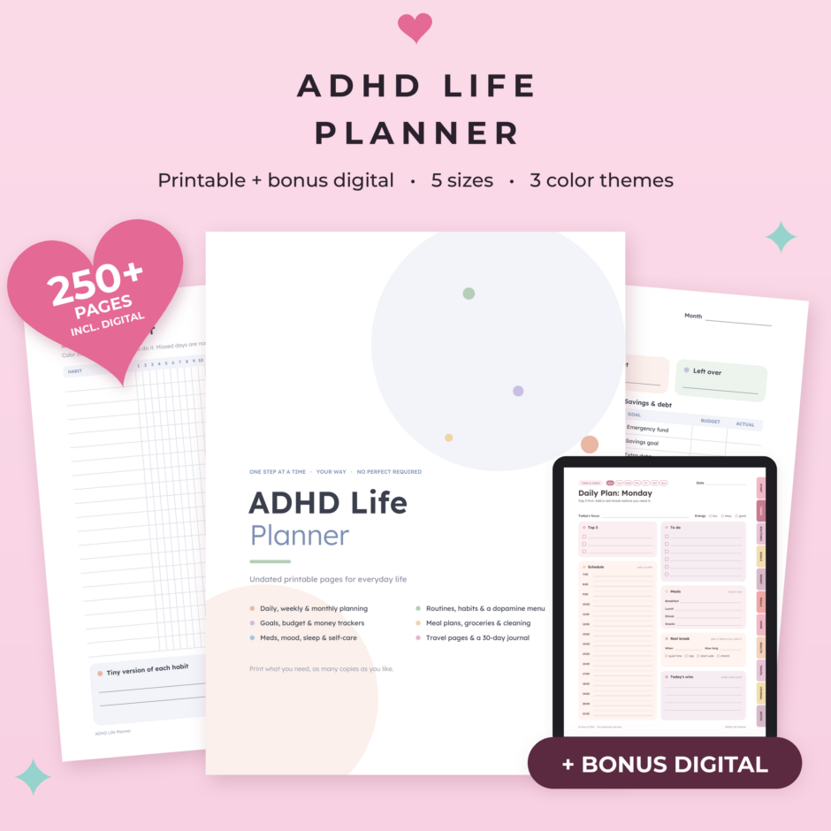 ADHD Life Planner Printable + Digital | Undated ADHD Planner for Adults
