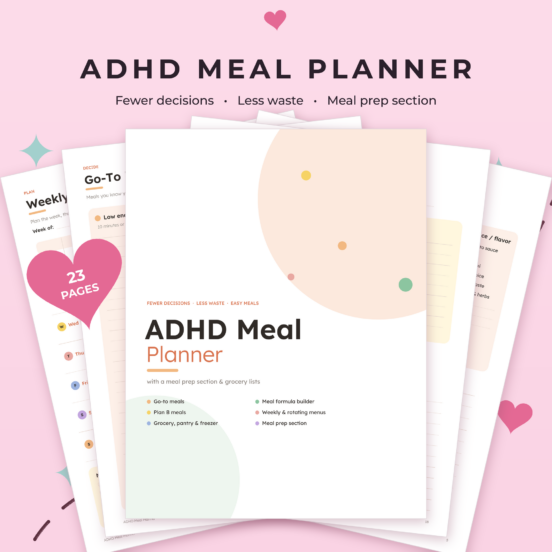 ADHD Meal Planner Printable | Weekly Meal Planner, Grocery List & Meal Prep Section
