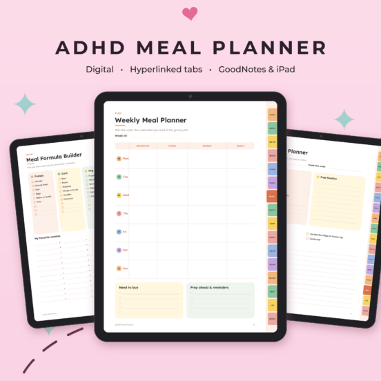 ADHD Meal Planner Digital | Hyperlinked Meal Planner & Grocery List for GoodNotes & iPad