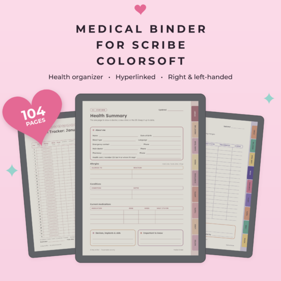 Medical Binder for Kindle Scribe Colorsoft | Medical Tracker, Symptom & Medication Tracker, Caregiver Planner, Hyperlinked