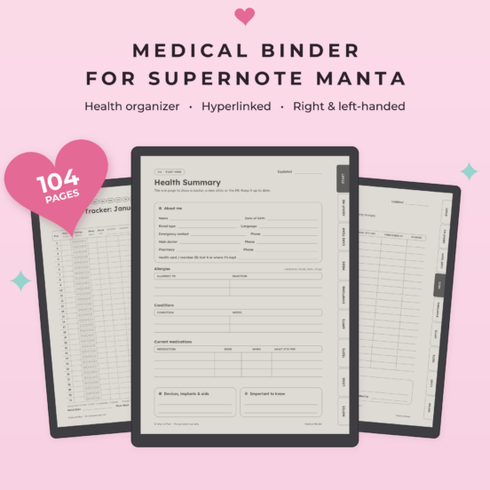 Medical Binder for Supernote Manta | Medical Tracker, Symptom & Medication Tracker, Caregiver Planner, Hyperlinked