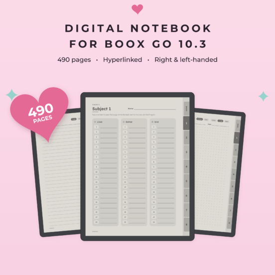 Digital Notebook for Boox Go 10.3 | Hyperlinked E-Ink Notebook, Left & Right Handed