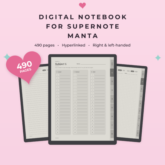 Digital Notebook for Supernote Manta | Hyperlinked E-Ink Notebook, Left & Right Handed