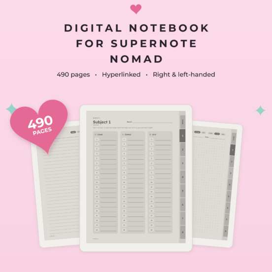 Digital Notebook for Supernote Nomad | Hyperlinked E-Ink Notebook, Left & Right Handed