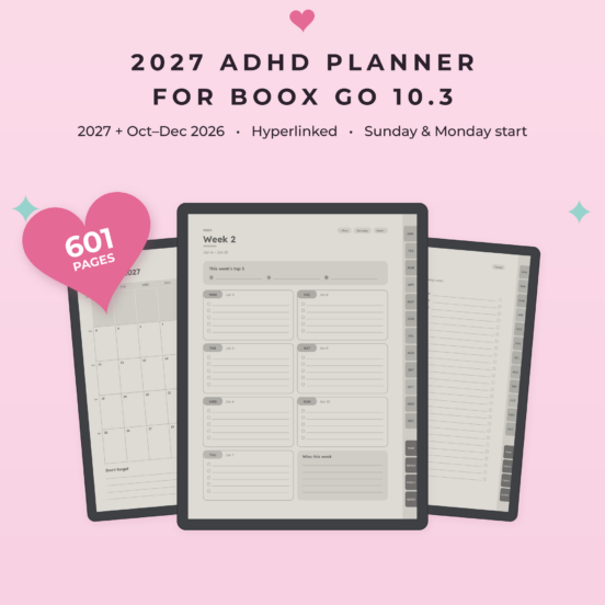 ADHD Planner 2027 for Boox Go 10.3 | Hyperlinked E-Ink Planner, Left & Right Handed