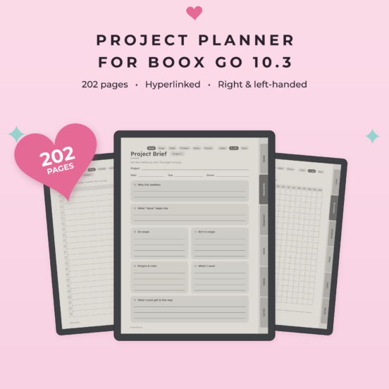 Project Planner for Boox Go 10.3 | Hyperlinked E-Ink Project Tracker, Left & Right Handed