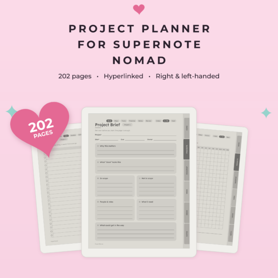 Project Planner for Supernote Nomad | Hyperlinked E-Ink Project Tracker, Left & Right Handed