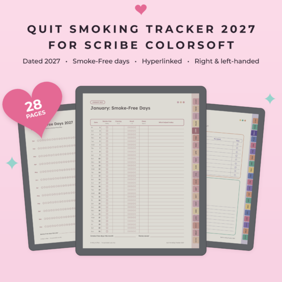 Quit Smoking Tracker 2027 for Kindle Scribe Colorsoft | Quit Vaping Tracker, Smoke Free Journal & Cravings Log, Hyperlinked