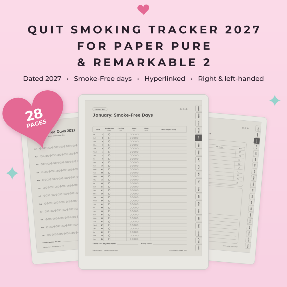 Quit Smoking Tracker 2027 for reMarkable Paper Pure & reMarkable 2