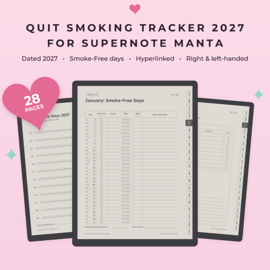 Quit Smoking Tracker 2027 for Supernote Manta | Quit Vaping Tracker, Smoke Free Journal & Cravings Log, Hyperlinked
