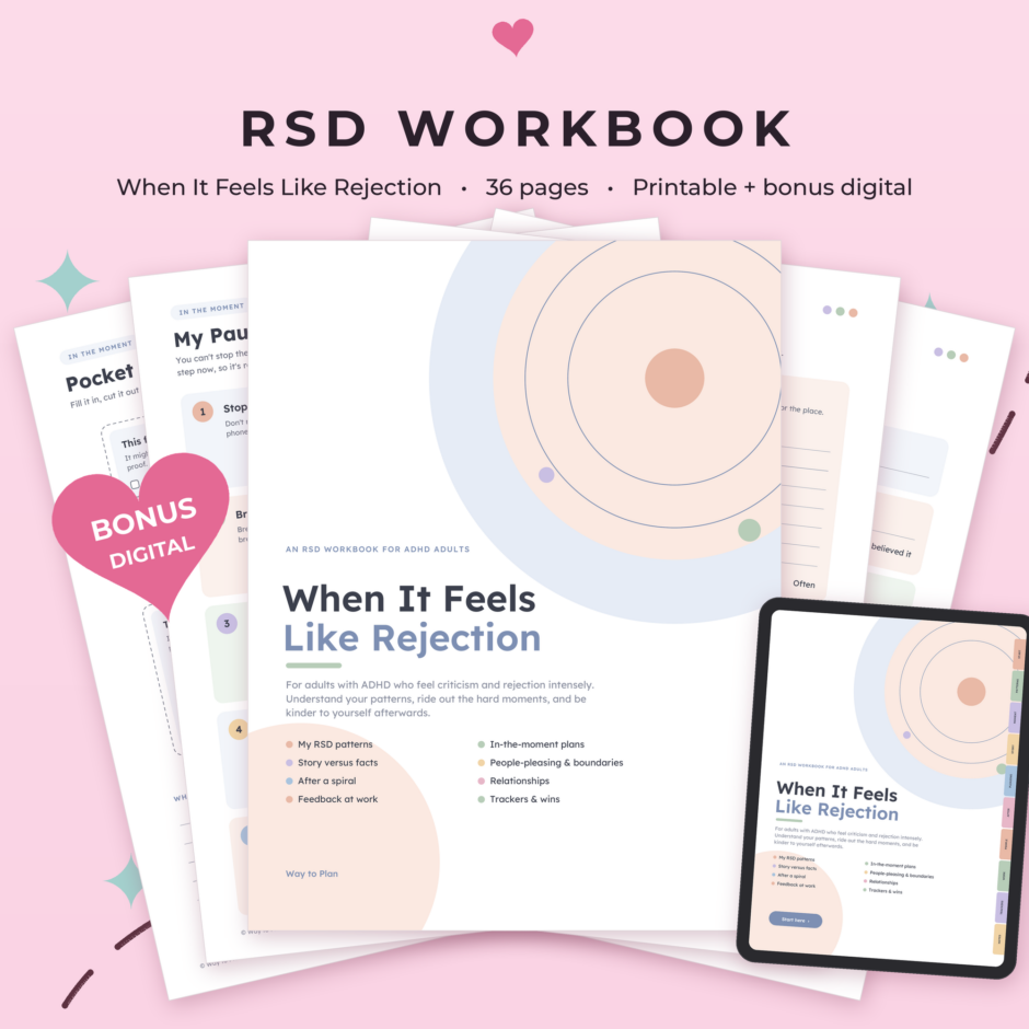 RSD Workbook for ADHD Adults | When It Feels Like Rejection: Rejection Sensitive Dysphoria Workbook, Printable + Bonus Digital