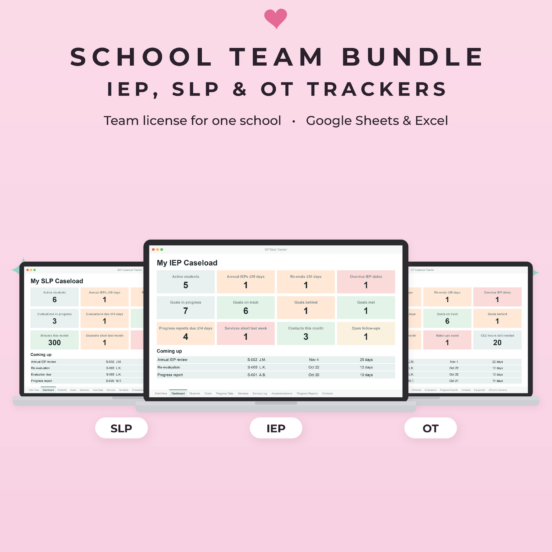 School Team Bundle | IEP Goal Tracker, SLP & OT Caseload Trackers for Google Sheets & Excel with Team License