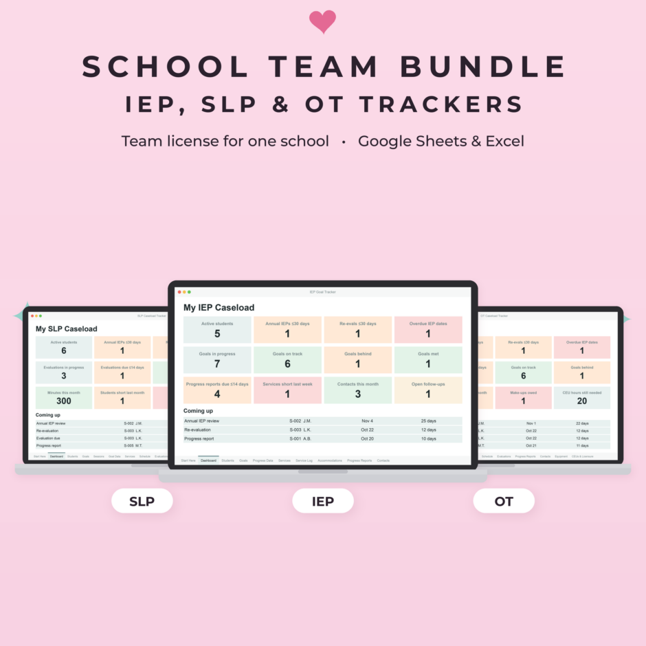 School Team Bundle IEP SLP OT trackers - Main