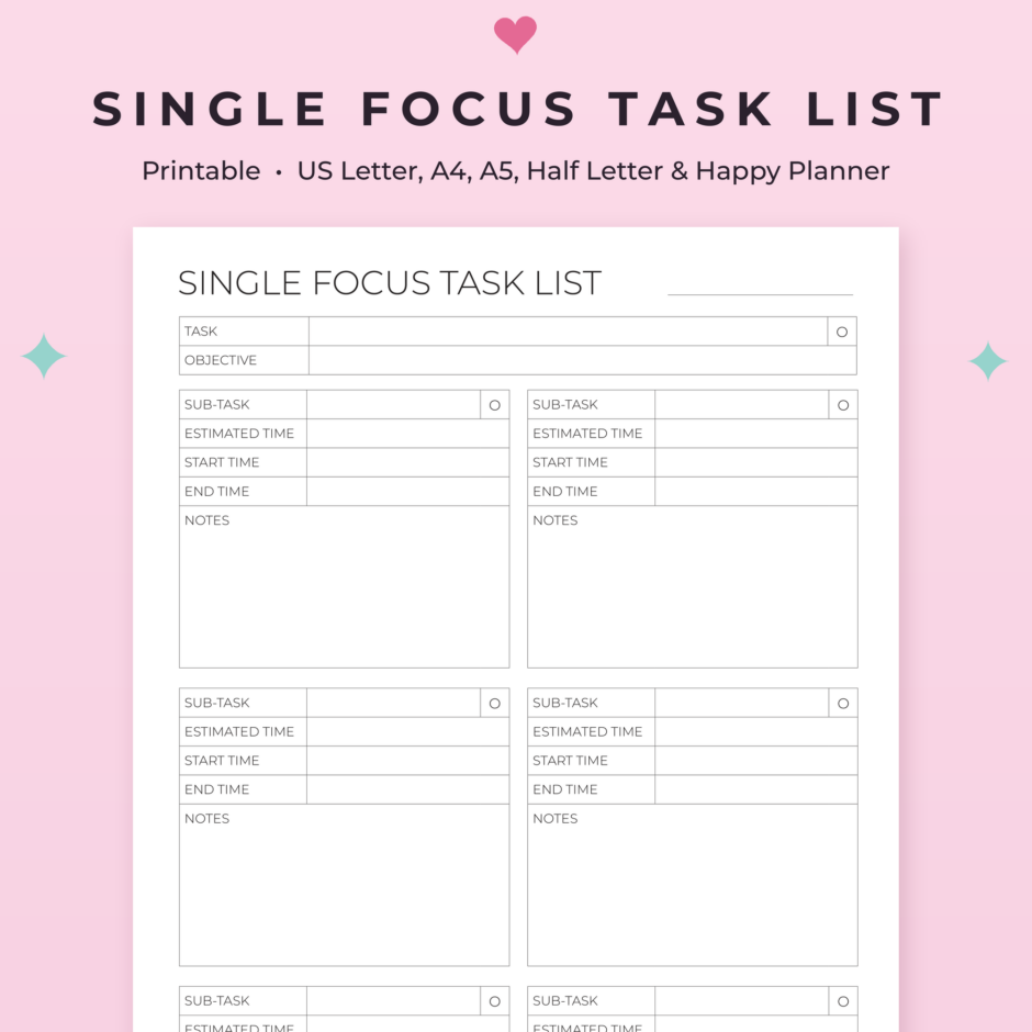 Single Focus Task List for Better Productivity