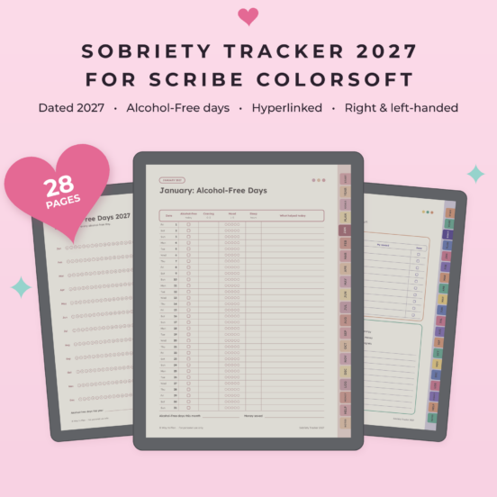 Sobriety Tracker 2027 for Kindle Scribe Colorsoft | Alcohol Free Tracker, Sober Day Counter & Cravings Log, Hyperlinked
