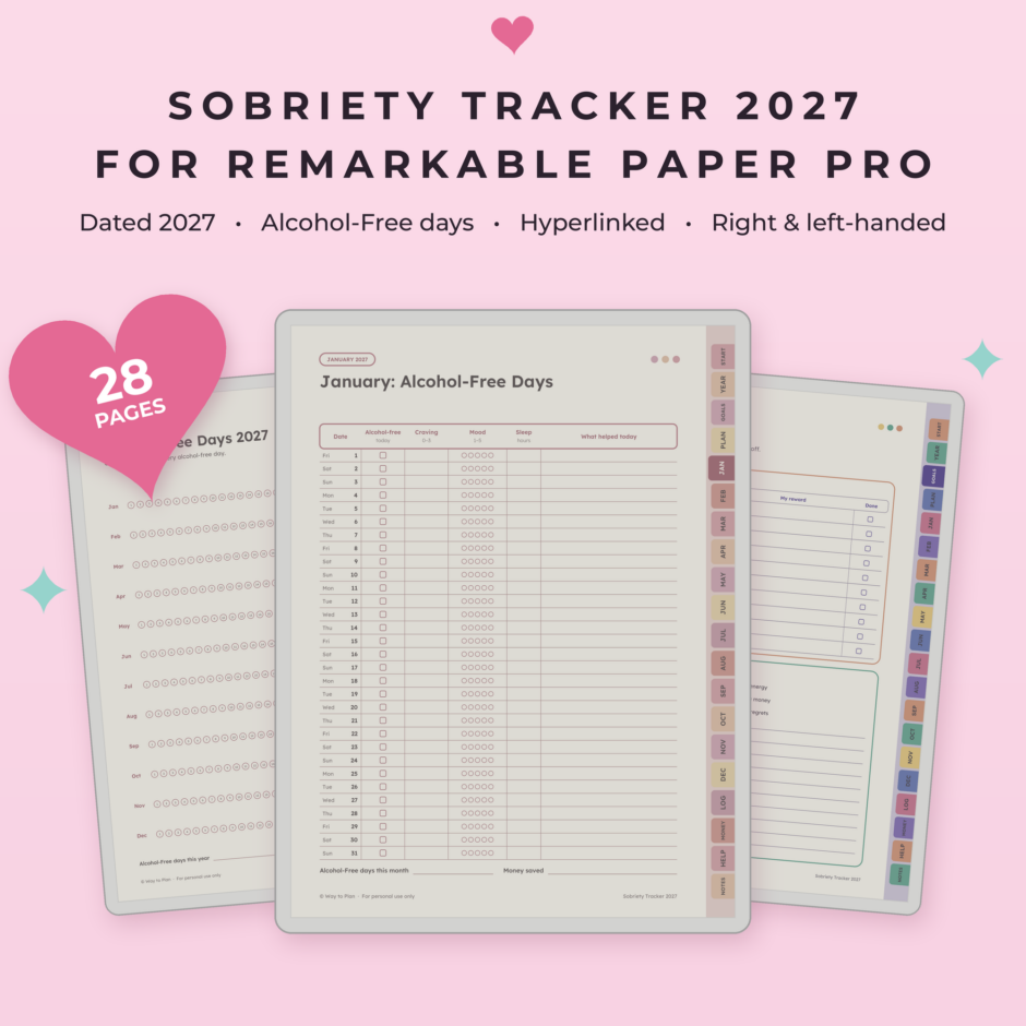Sobriety Tracker 2027 for reMarkable Paper Pro