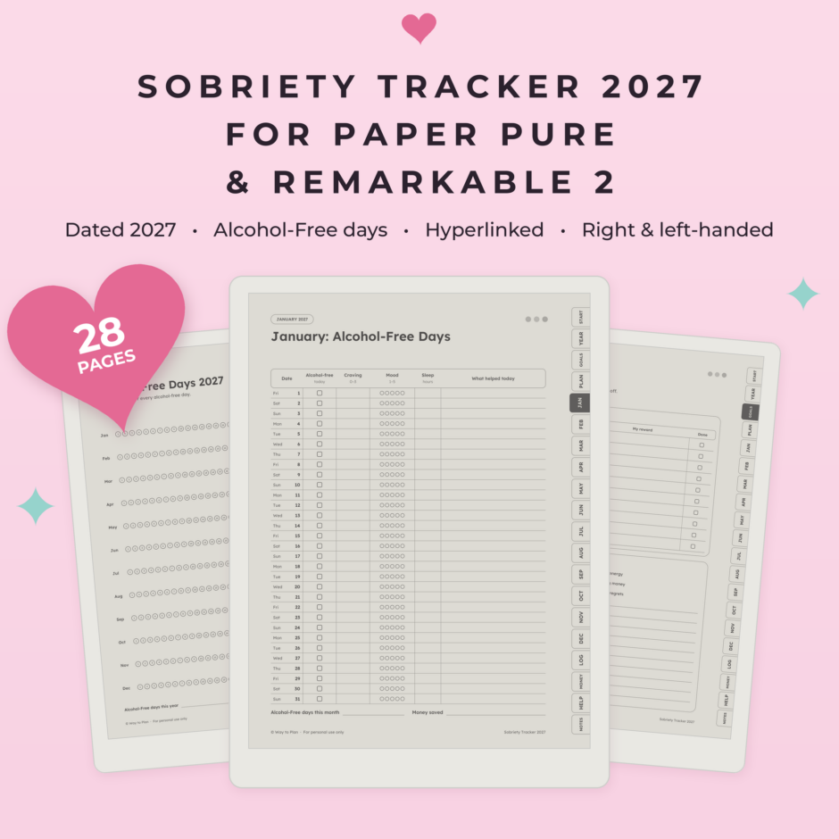 Sobriety Tracker 2027 for reMarkable Paper Pure & reMarkable 2